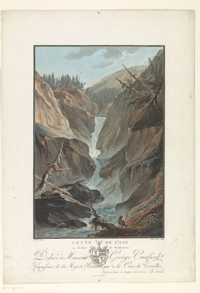 Waterval van de rivier de Aare door Charles Melchior Descourtis