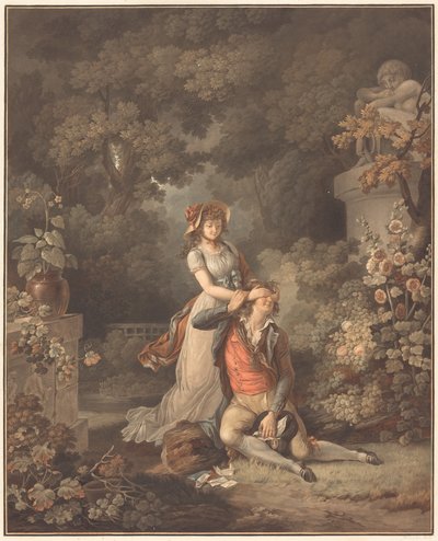 De Verraste Minnaar door Charles Melchior Descourtis after Jean Frederic Schall
