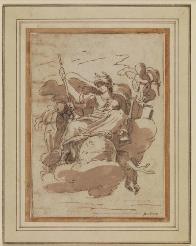 Allegorische vrouwenfiguur, zittend op wolken door Charles Mellin