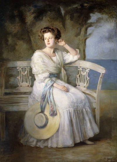 Portret van een Dame in een Blauwe Jurk door Charles Mendelssohn Horsfall