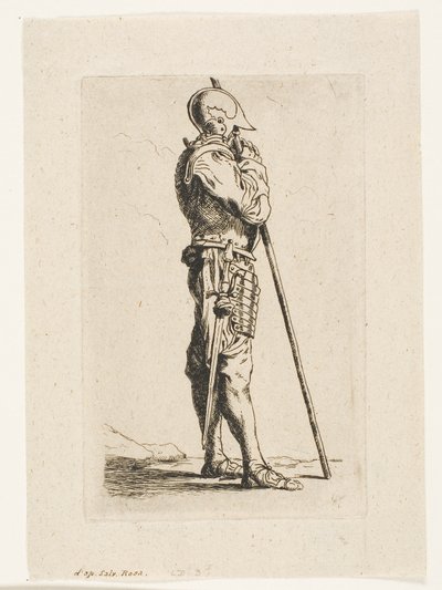 Een soldaat staand, in profiel door Charles Meryon