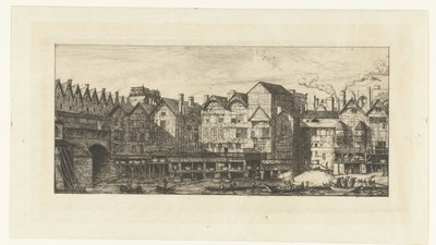 Achtergevels van huizen met bontwerkers aan de Seine in buurt van Pont-au-Change in Parijs door Charles Meryon