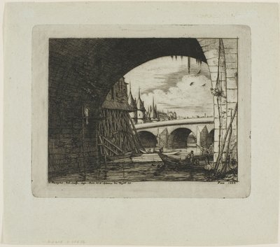 Een boog van Pont Notre-Dame, Parijs door Charles Meryon