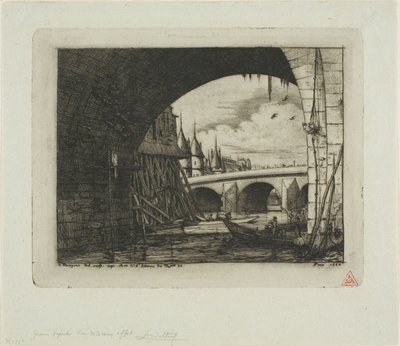 Een boog van de Pont Notre-Dame, Parijs door Charles Meryon