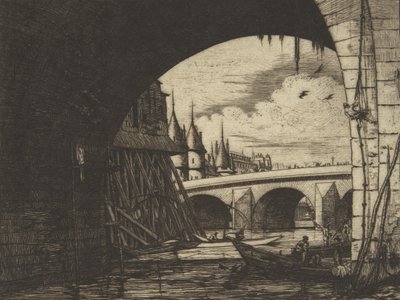 Boog, Pont Nôtre-Dame, Parijs, 1853 door Charles Meryon