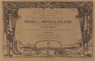Omslag voor de set etsen getiteld "Een reis naar Nieuw-Zeeland" door Charles Meryon