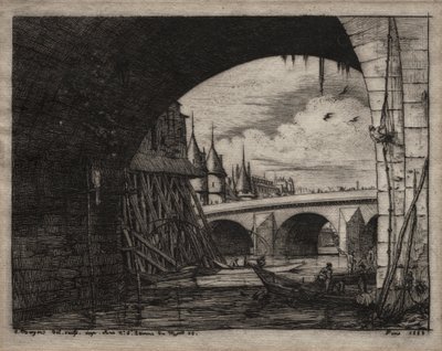 Etsen van Parijs: Een Boog van de Notre Dame Brug door Charles Meryon