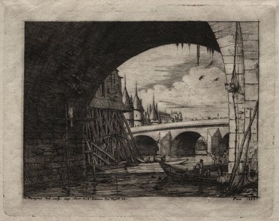 Etsen van Parijs: Een Boog van de Notre Dame Brug door Charles Meryon