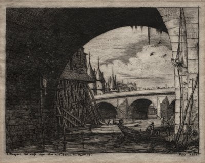Etsen van Parijs: Een Boog van de Notre Dame Brug, 1853 door Charles Meryon