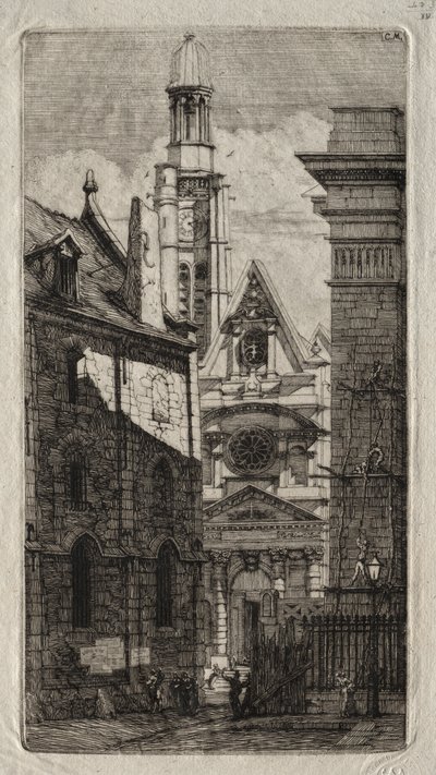 Etsen van Parijs: Kerk van Sint Stefanus van de Berg door Charles Meryon