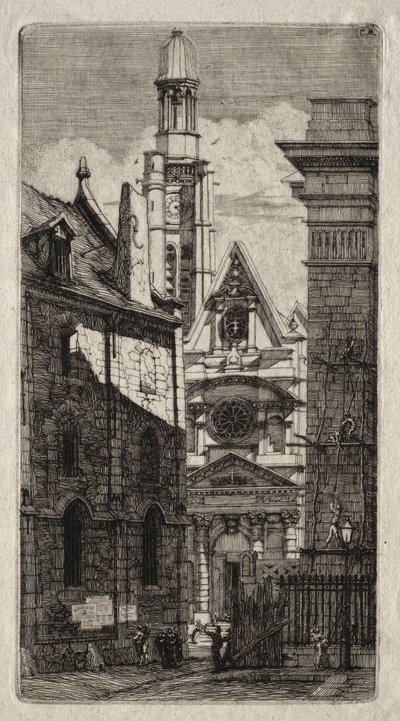 Etsen van Parijs: Kerk van St. Stephen van de Berg door Charles Meryon
