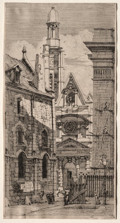 Etsen van Parijs: Kerk van St. Stephen van de Berg door Charles Meryon