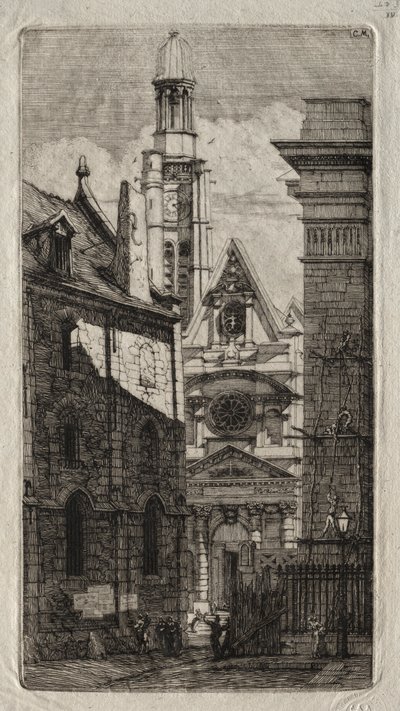 Etsen van Parijs: Kerk van St. Stefanus van de Berg, 1852 door Charles Meryon