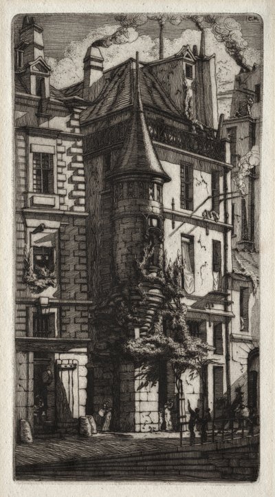 Etsen van Parijs: Huis met een torentje, Weversstraat, 1852 door Charles Meryon