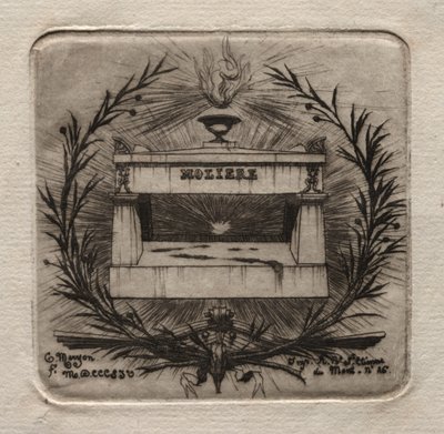 Etsen van Parijs: Graf van Molière op Père Lachaise Begraafplaats, 1854 door Charles Meryon