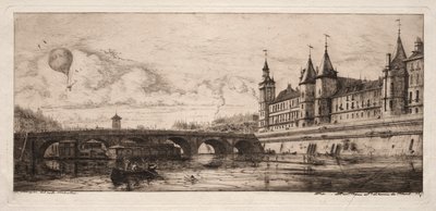 Etsen van Parijs: De wisselbrug door Charles Meryon
