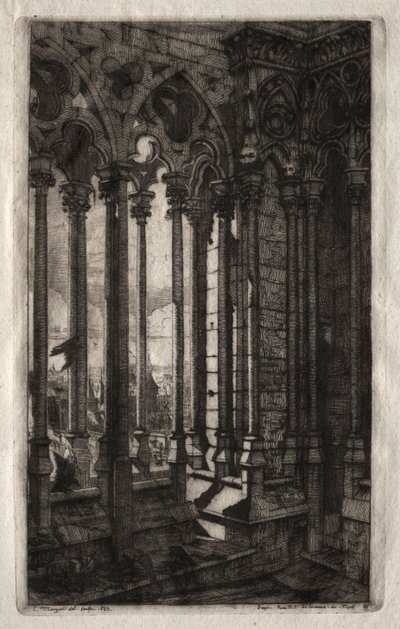 Etsen van Parijs: De galerij van Notre Dame, 1853 door Charles Meryon
