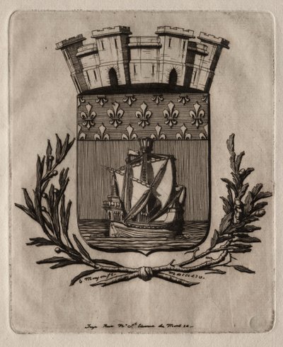 Etsen van Parijs: De Symbolische Wapens van de Stad Parijs door Charles Meryon