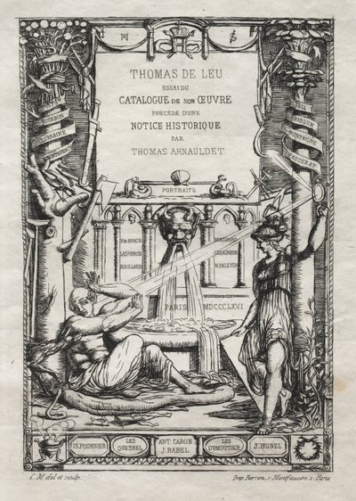 Frontispice voor een catalogus van de gravures van Thomas de Leu, 1866 door Charles Meryon