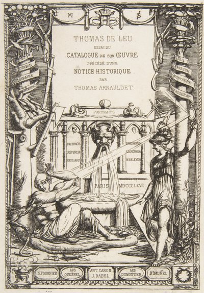 Frontispice voor de catalogus van het werk van Thomas De Leu, 1866 door Charles Meryon