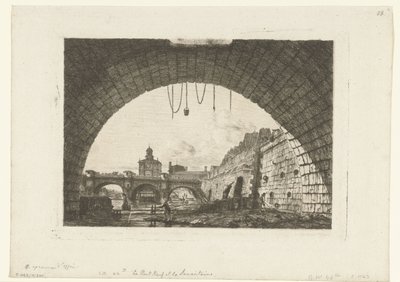 Gezicht op Pont-Neuf van onder boog Pont-au-Change in Parijs door Charles Meryon
