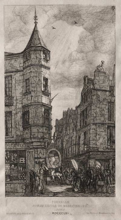 Huis met een torentje, nr. 22 Schoolstraat van de Geneeskunde, 1861 door Charles Meryon