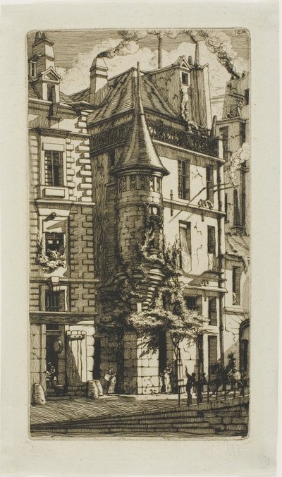 Huis met een Toren, rue de la Tixéranderie door Charles Meryon
