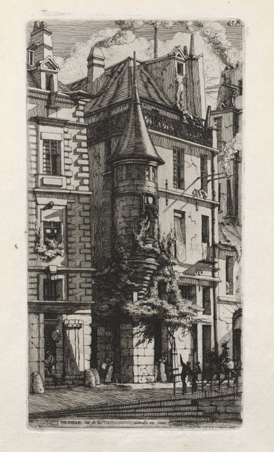 Huis met een toren, rue de la Tixeranderie, Parijs door Charles Meryon