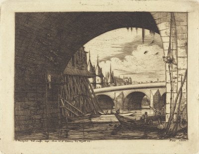 Een boog van de Notre-Dame-brug, Parijs door Charles Meryon
