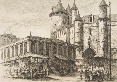 Le Grand Châtelet, Parijs circa 1780, naar een eerdere tekening, 1861 door Charles Meryon