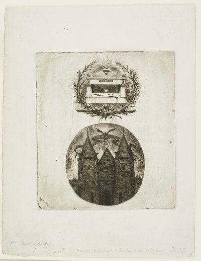 Graf van Molière, begraafplaats Père-Lachaise, Parijs en de oude poort van het Palais de Justice, Parijs door Charles Meryon