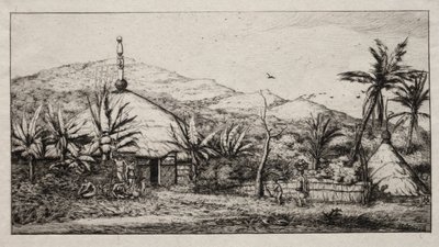 Nieuw-Caledonië: Grote Inheemse Hut aan de Weg van Balade naar Puebo, 1845 door Charles Meryon