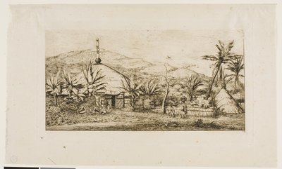 Nieuw-Caledonië: Grote Inheemse Hut aan de Weg van Balade naar Puépo, 1845 door Charles Meryon