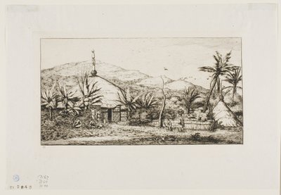 Nieuw-Caledonië: Grote Inheemse Hut op de Weg van Balade naar Puépo, 1845 door Charles Meryon