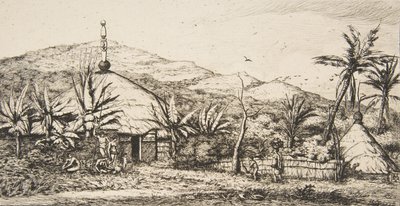 Nieuw-Caledonië: Grote inheemse hut op de weg van Balade naar Puebo, 1845, 1863 door Charles Meryon