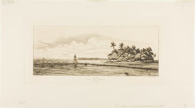 Oceanië: Vissen, nabij eilanden met palmen in de Uea of Wallis Groep, 1845 door Charles Meryon