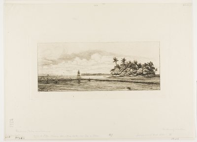 Oceanië: Vissen, nabij eilanden met palmen in de Uea of Wallis-groep, 1845 door Charles Meryon