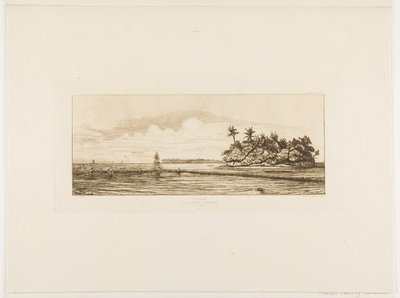 Oceanië: Vissen, bij eilanden met palmen in de Uea- of Wallis-groep, 1845 door Charles Meryon