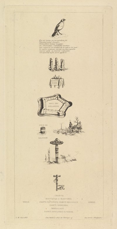 Rebus: Béranger was niet echt sterk, want hij had nooit de sleutel van de velden, 1863 door Charles Meryon