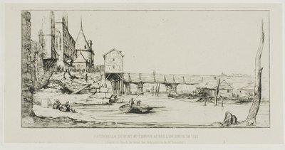 De Voetbrug Tijdelijk de Pont-au-Change Vervangend, Parijs, Na de Brand van 1621 door Charles Meryon