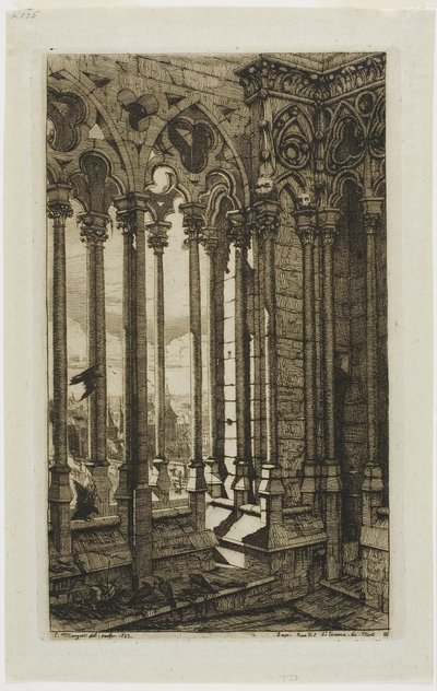 De galerij van Notre-Dame, Parijs door Charles Meryon