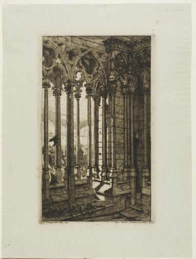 De galerij van Notre-Dame, Parijs door Charles Meryon