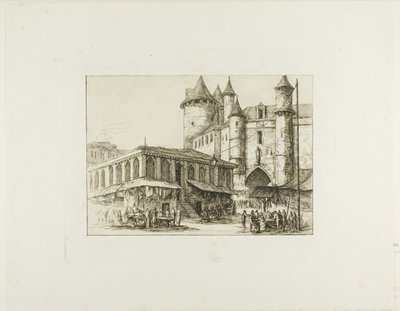 Het Grand Châtelet, Parijs, ca. 1780, naar een eerdere tekening door Charles Meryon