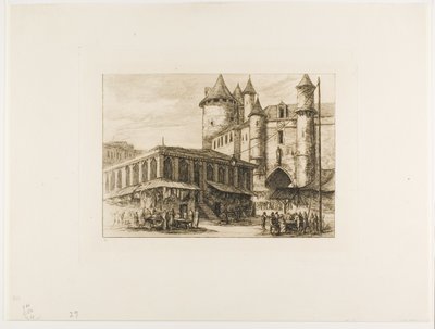 Het Grand Châtelet, Parijs, ca. 1780, naar een eerdere tekening door Charles Meryon