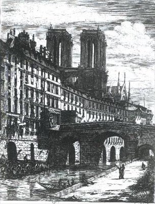 De kleine brug bij het Hotel-Dieu door Charles Meryon