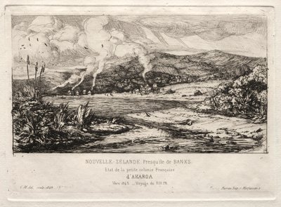 De kleine Franse kolonie in Akaroa, 1845, 1865 door Charles Meryon