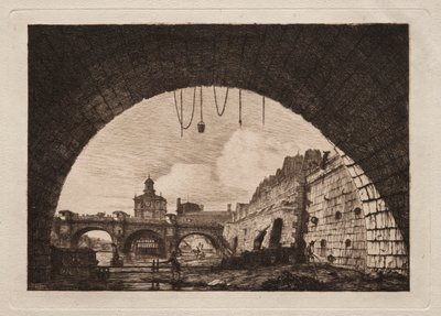 De Nieuwe Brug en de Samaritaine gezien onder de Eerste Boog..., 1855 door Charles Meryon