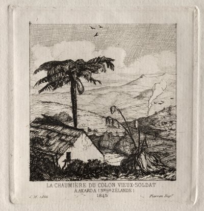 De Hut van de Oude Soldaat-Kolonist in Akaroa, 1845 door Charles Meryon