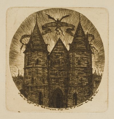 De oude poort van het Palais de Justice, Parijs door Charles Meryon