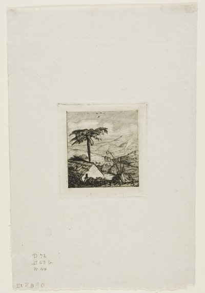 De rieten hut van de oude soldaat, Akaroa, 1845 door Charles Meryon